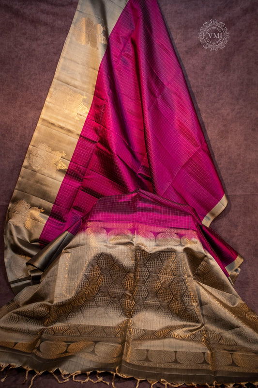 Violet Red Handloom soft silk saree