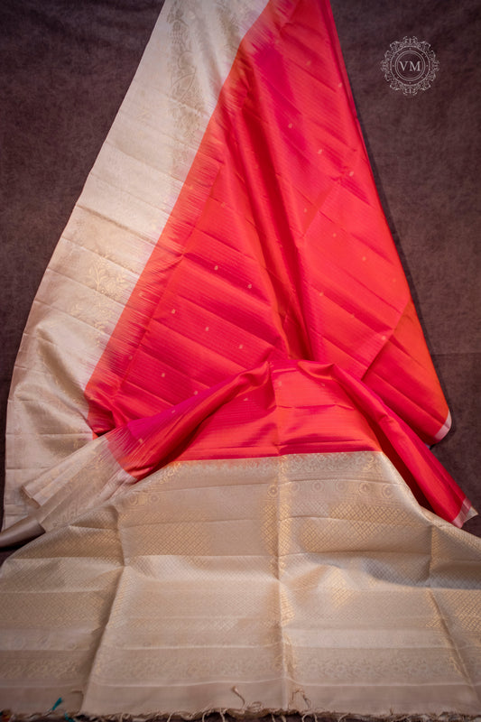 Red Pink Handloom soft silk saree