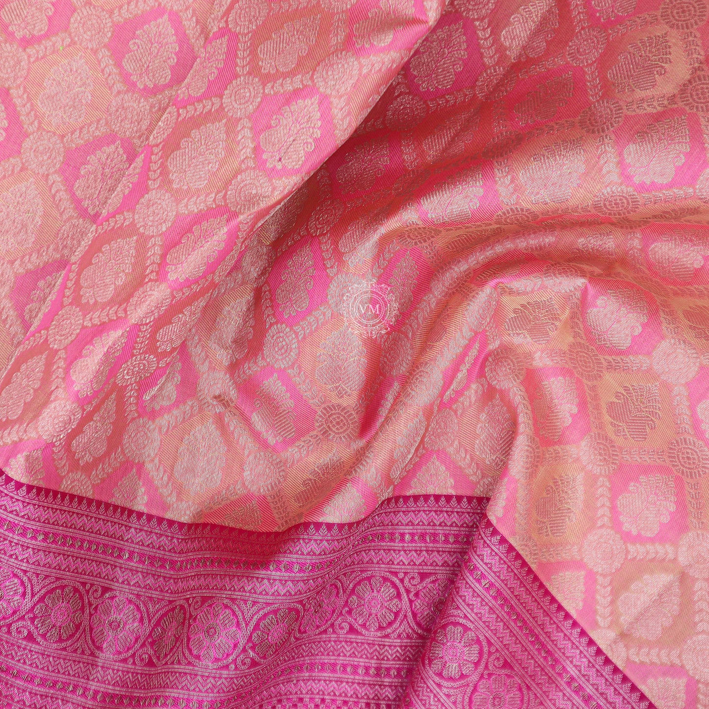VM23074252 Light orange with Pinkish violet kanchipuram wedding silk saree