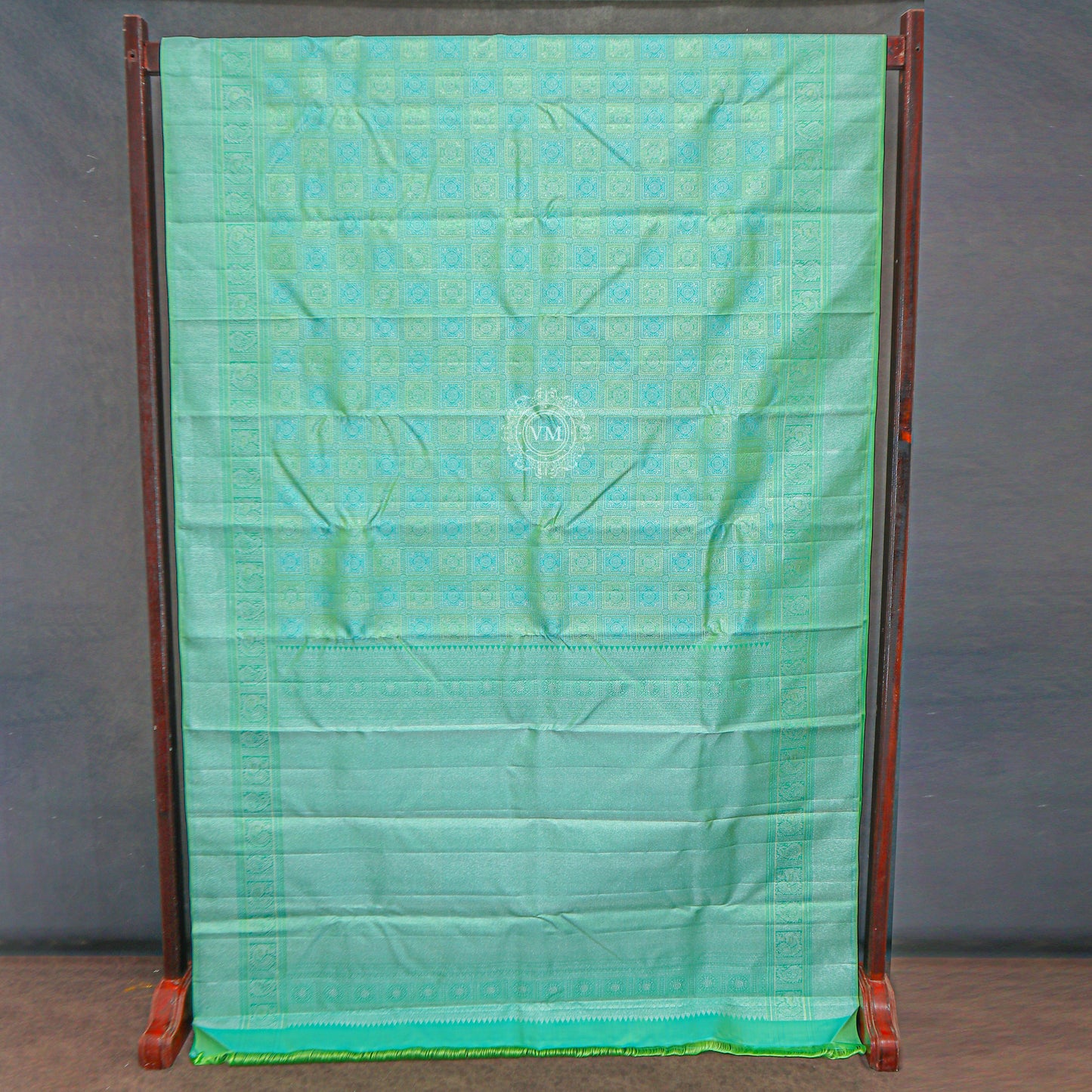 VM23075419 Green Cyan with Greenish Cyan kanchipuram wedding silk saree