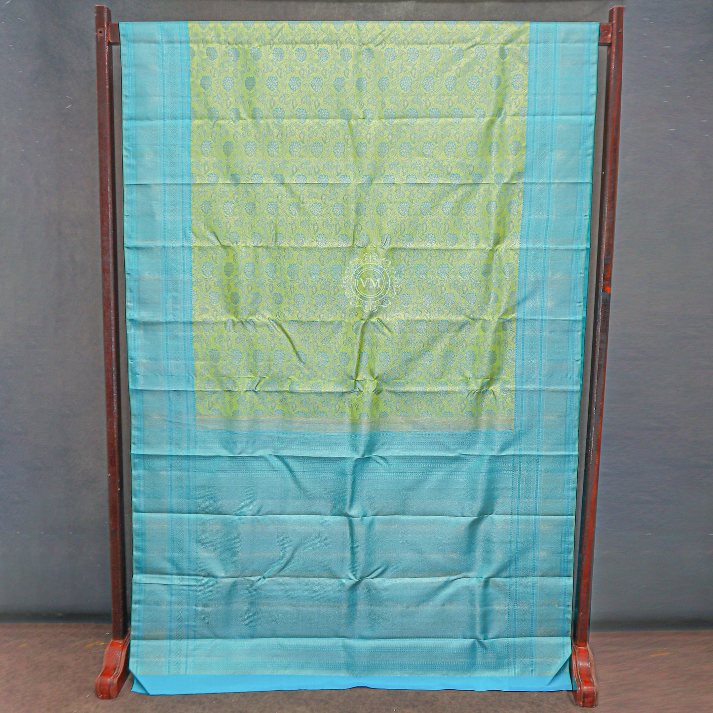 VM230715 Light green with Cyan blue kanchipuram wedding silk saree