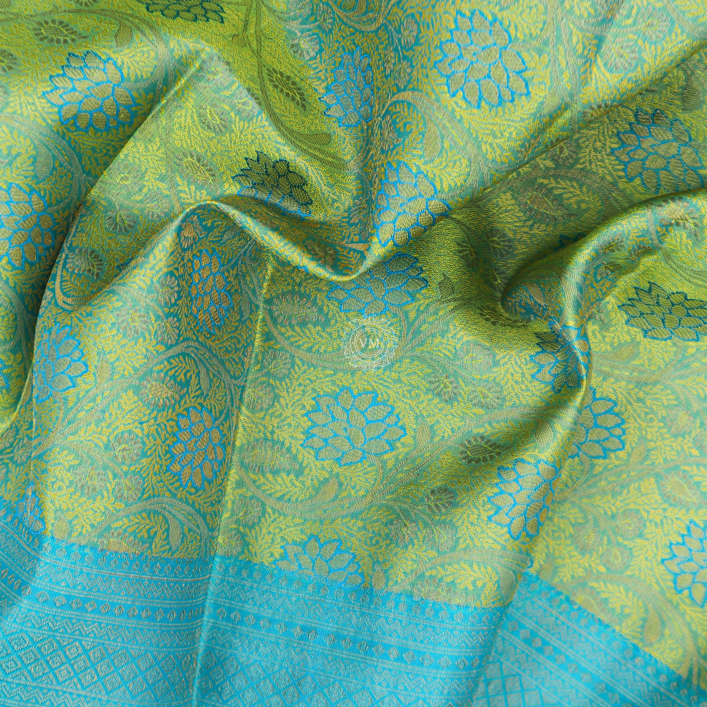 VM230715 Light green with Cyan blue kanchipuram wedding silk saree