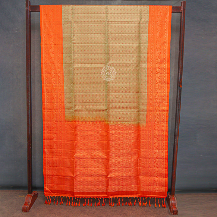 VM Greenish Tan with Cadmium Orange Soft silk saree VM23076059