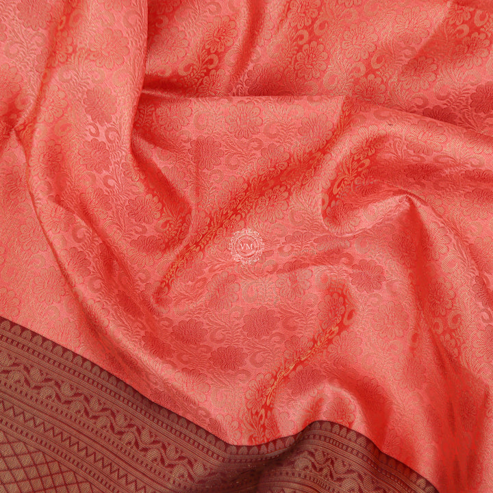 VM Light Salmon Pink with Merlot Soft silk saree VM23076066