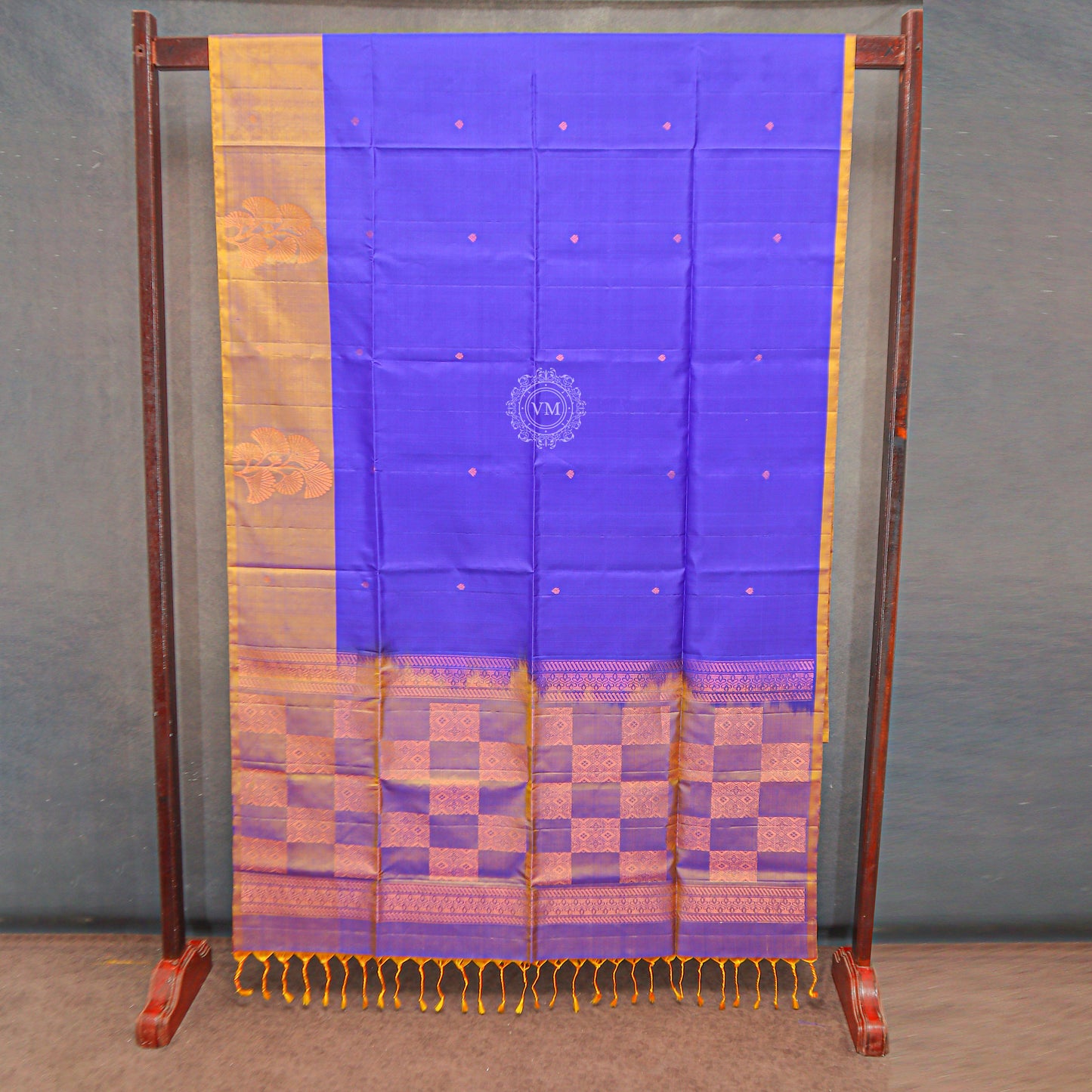 VM Blue Purple with Yellowish Orange Soft silk saree VM230895