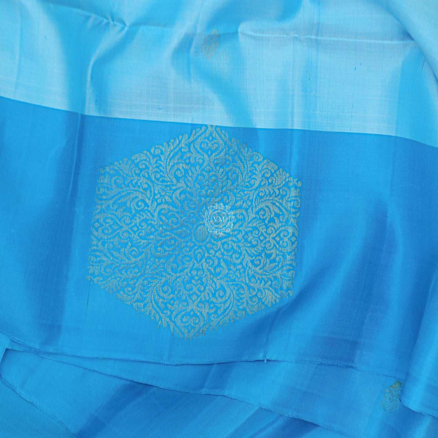 VM Bluish Cyan with Cyan Blue Soft silk saree VM230886