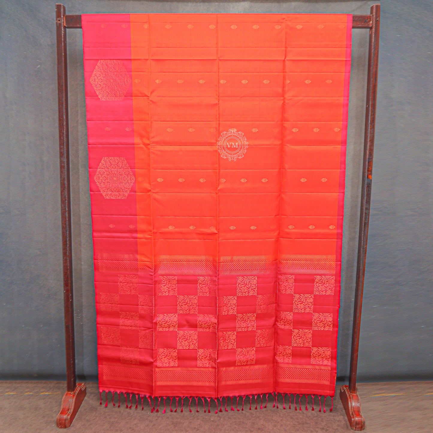 VM Orangey Red with Pinkish Red Soft silk saree VM230889