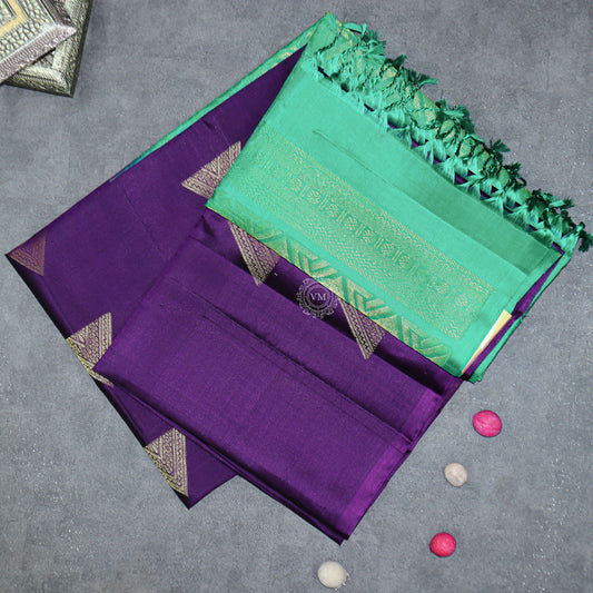 VM Purple magenta with Paris Green Soft silk saree VM230868