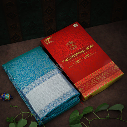 VM23082299 Ocean blue with Medium Persian Blue kanchipuram wedding silk saree