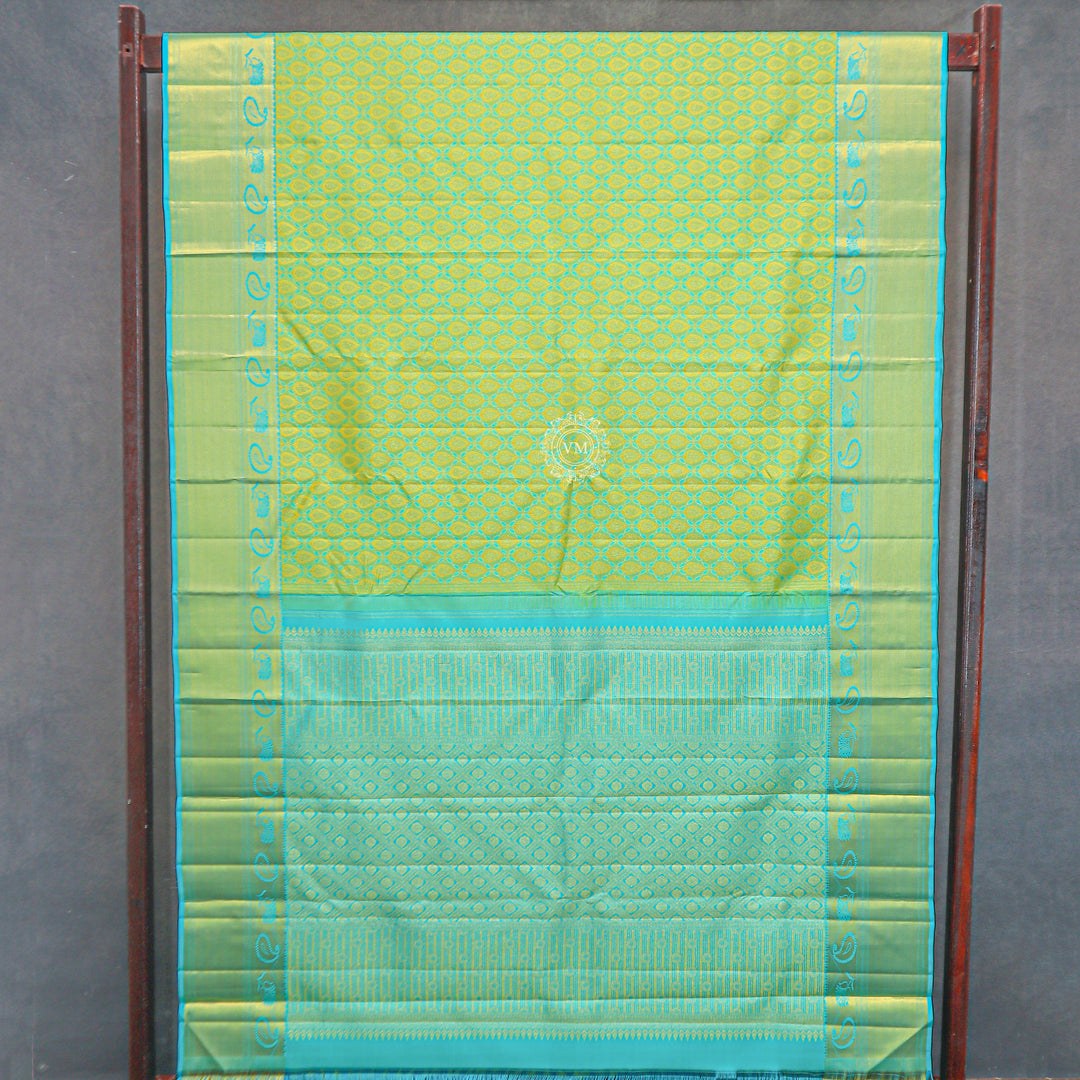 VM23082321 Green with Sky blue kanchipuram wedding silk saree