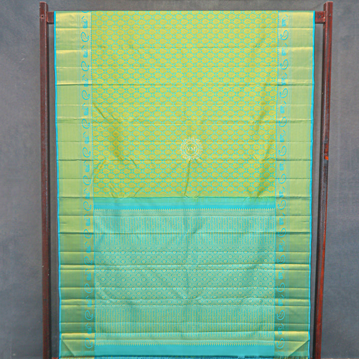 VM23082321 Green with Sky blue kanchipuram wedding silk saree