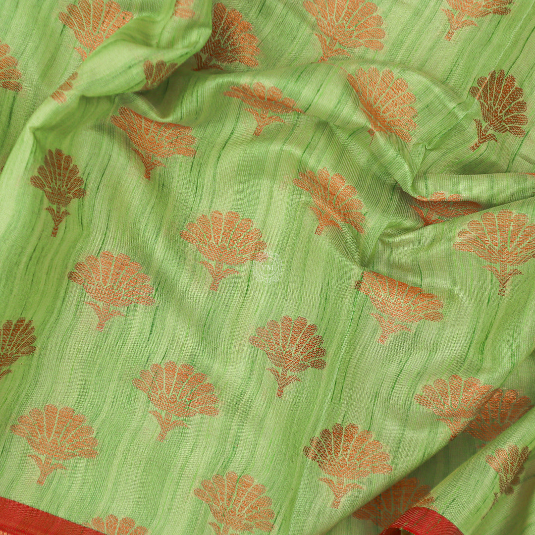 VM23082609 Greenish yellow with Light red Semi soft silk saree