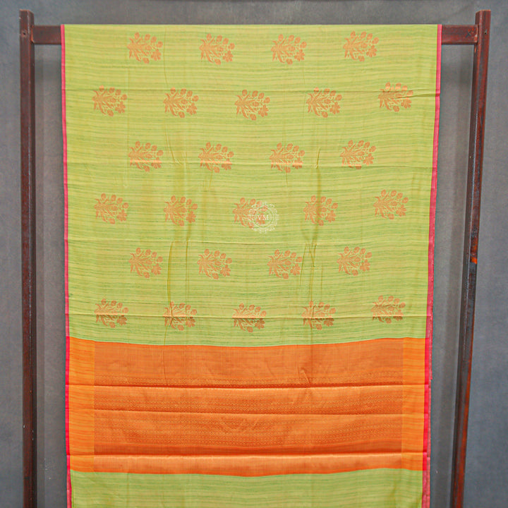 VM23082621 Greenish yellow with Orange Semi soft silk saree