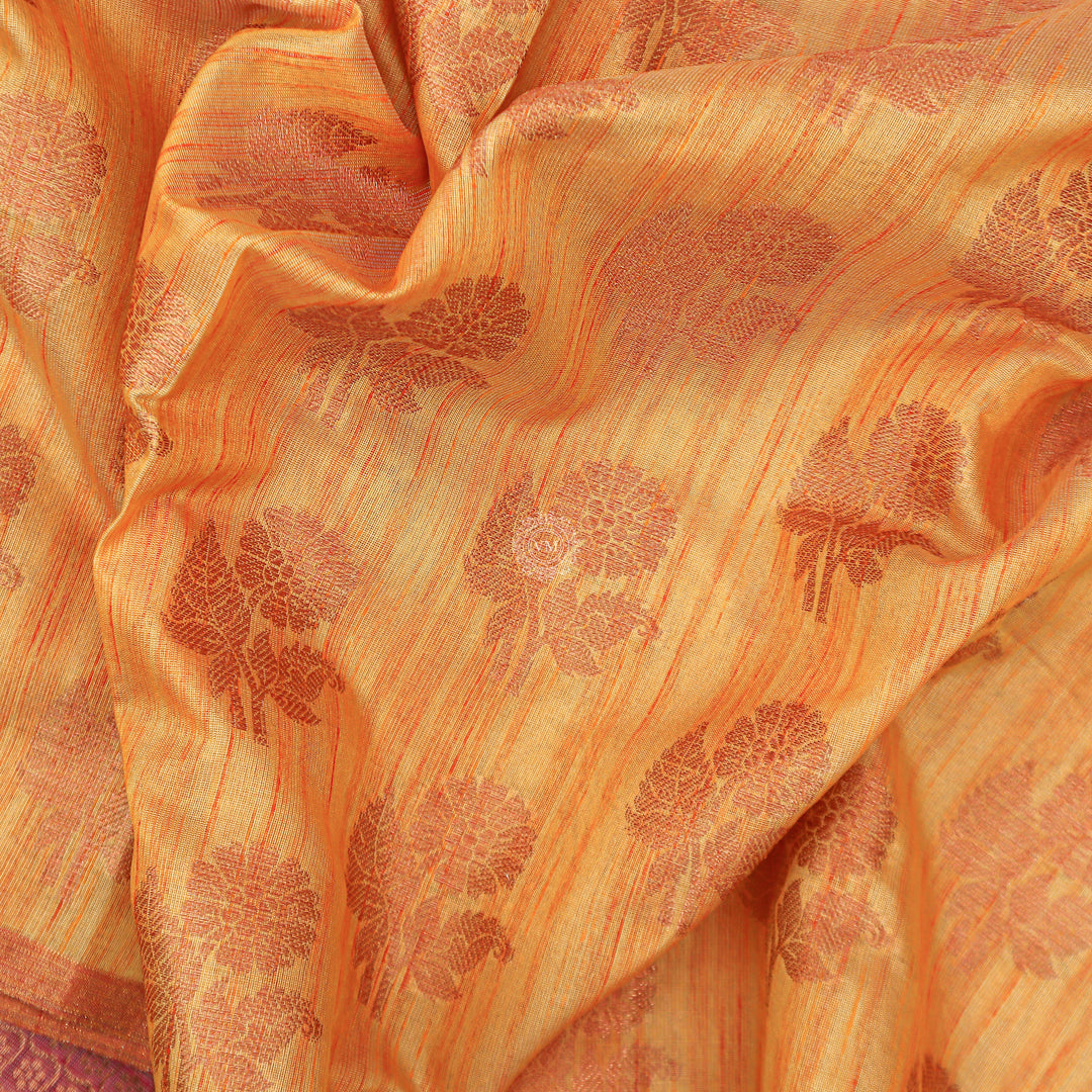 VM23082577 Yellowish orange with red Semi soft silk saree