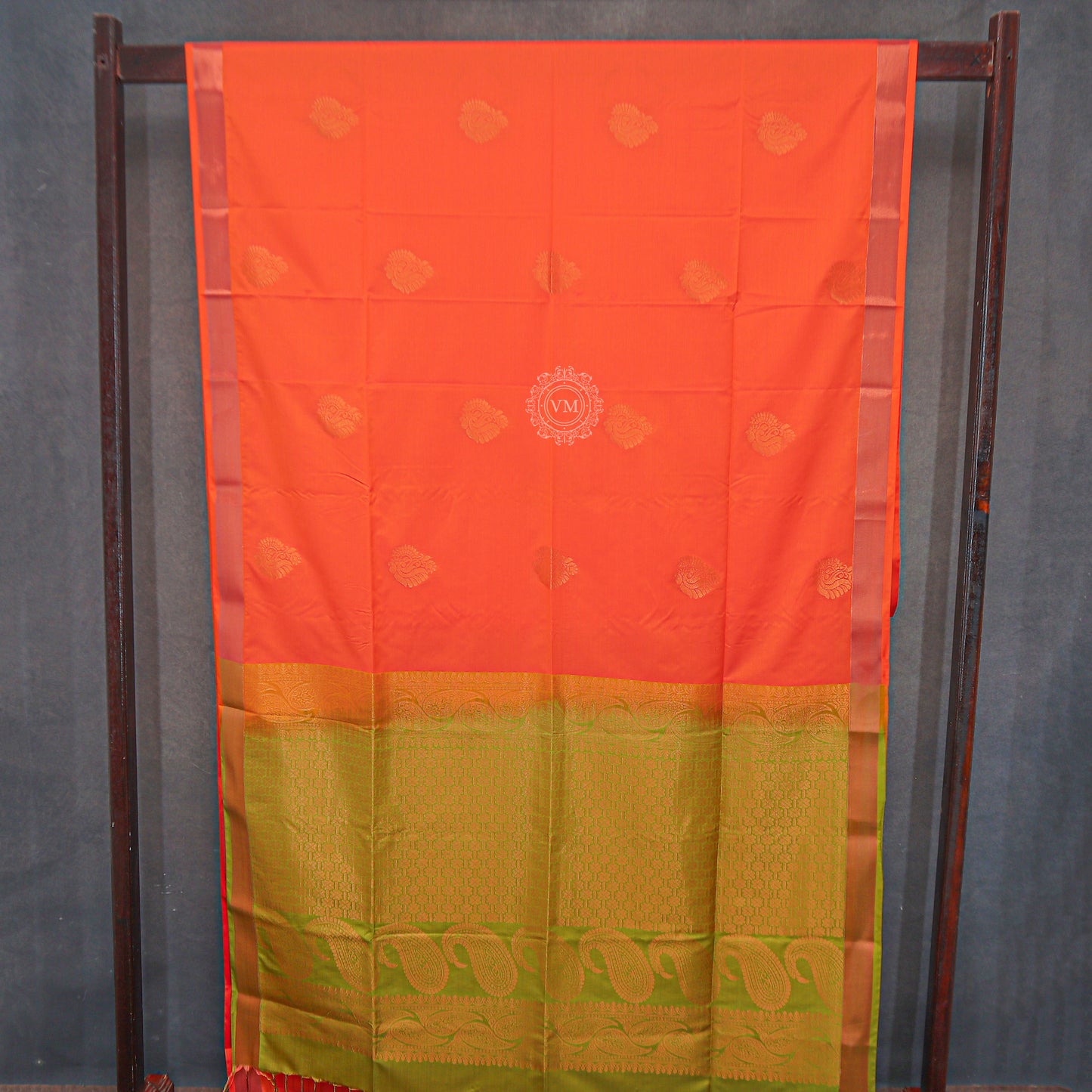 VM23083479 Orange with Satin Sheen Gold Semi soft silk saree
