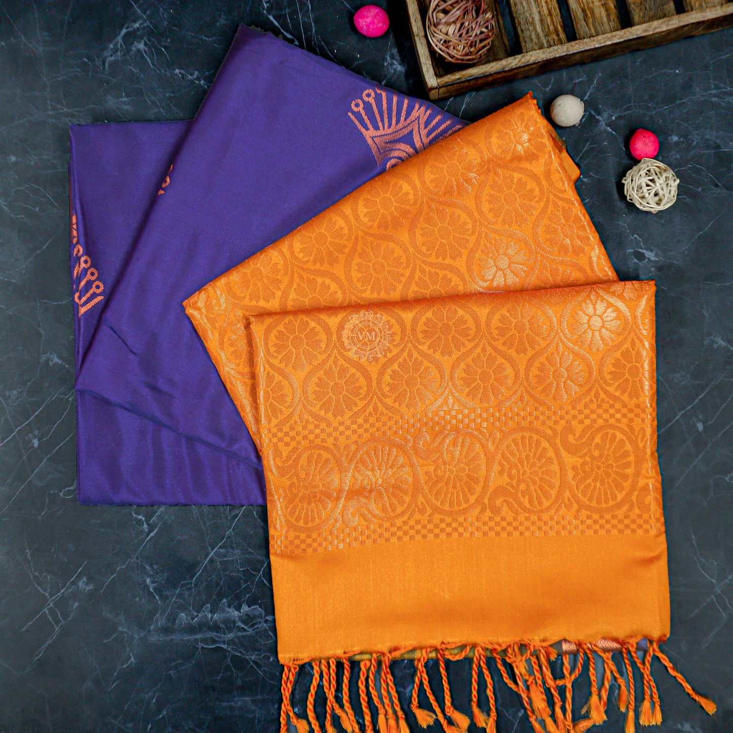 VM23083527 Violet with Orange Semi soft silk saree