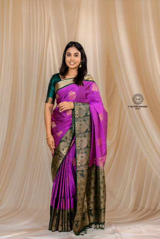 Purple with Bottle Green Semi Soft Silk Saree
