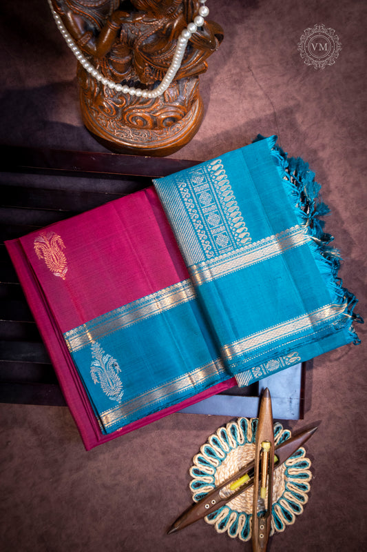 Violet Red Handloom Soft Silk Saree