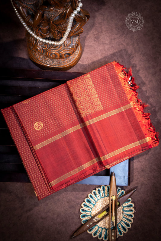 Brick Red Handloom Soft Silk Saree
