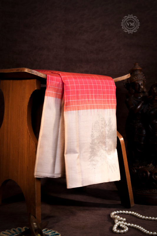 Carmine Pink Handloom soft silk saree