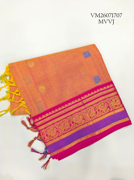 Sunrise Orange Kanchi Cotton Saree