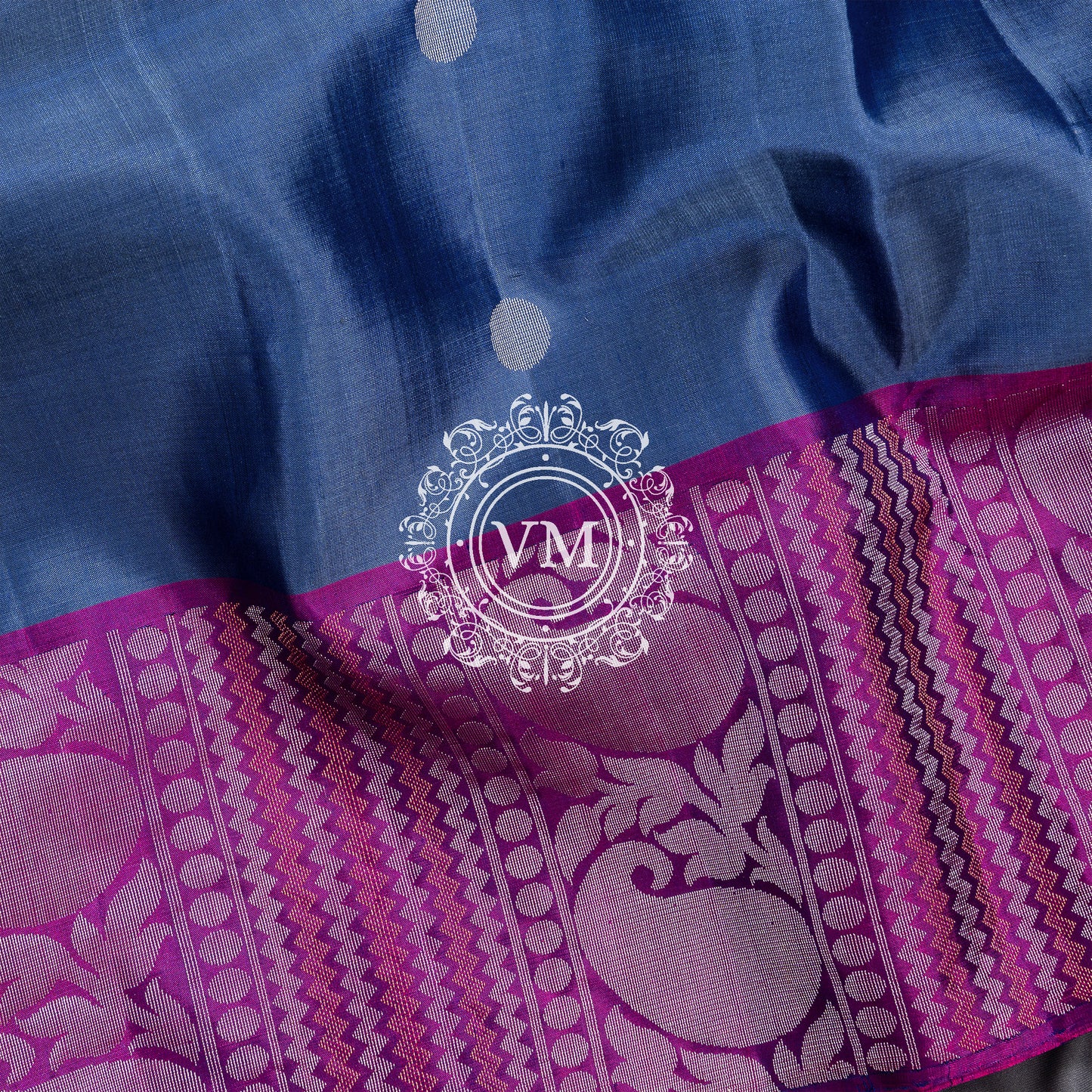 VM22074444 Dusky Blue colored Soft Silk Saree with Velvet border