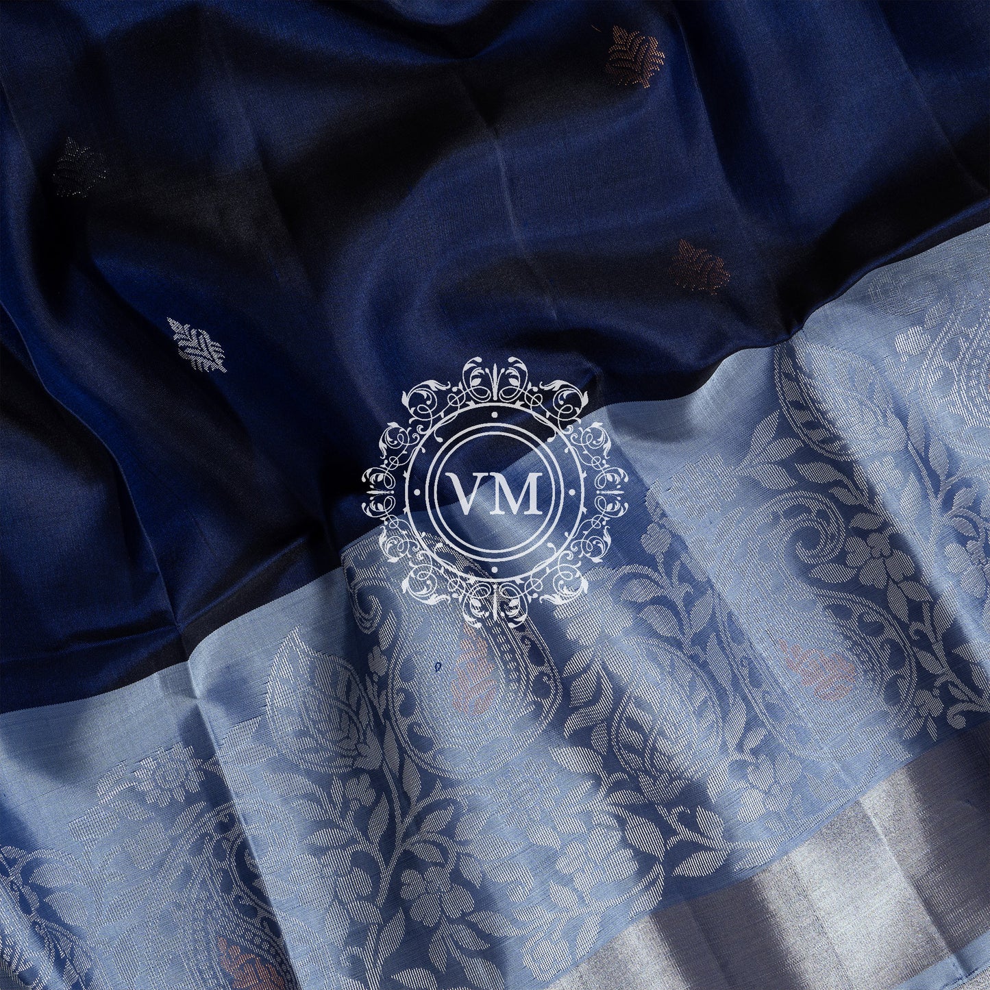 HSS26 Blue Zodiac and Bluish Grey Floral pattern Soft silk Saree