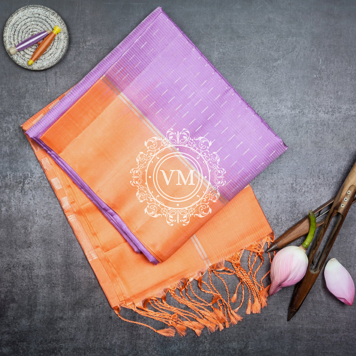 VM22074507 Lavendar colored Soft Silk Saree with peach border