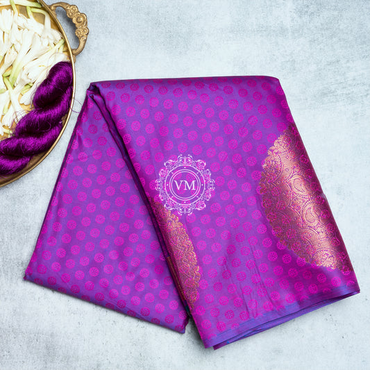 SS51 Beautiful Gold Zari Buttas with Floral Motif  Purple Soft Silk