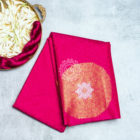 SS53 Floral Gold  Zari Motif Rani Pink Soft Silk Saree