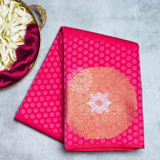 SS56 Floral Buttas With Gold Zari Motif  Pink Soft Silk Saree