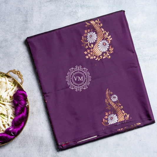 SS58 Silver and Gold Zari Design Floral Motif Purple Soft Silk Saree