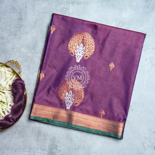 SS60 Traditional Border with Floral Design Motif Purple Soft Silk Saree