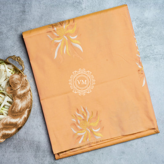 SS62 Silver And Copper Zari Floral Design  Ivory Soft Silk Saree
