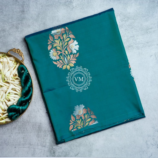SS64 Beautiful Floral Motif Design with Green Soft Silk Saree