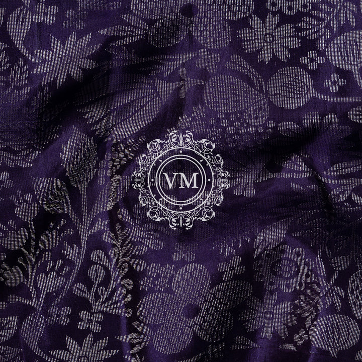 VM22074439 Aqua Blue and Dark Violet  Soft Silk Saree With  floral and foliage patterns