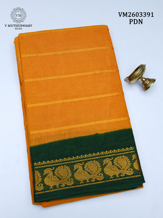 Cotton Saree - Yellow With Green