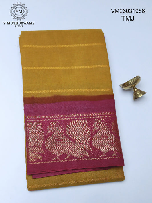 Cotton Saree - Fenugreek With Pink