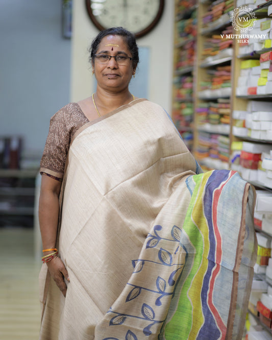 Pearl Brown Semi Tussar Silk Saree