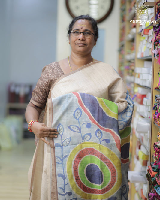 Pearl Brown Semi Tussar Silk Saree