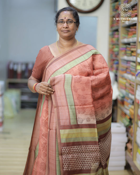 Light Brown Semi Tussar Silk Saree