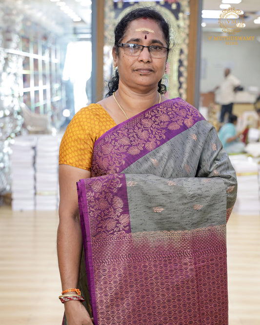 Grey With Purple Semi Soft Silk Saree