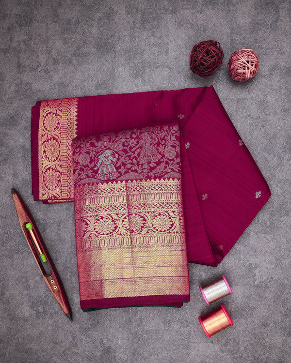 WINE RED COLOUR KANCHIPURAM TRADITIONAL SILK SAREE