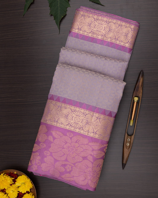 PURPLE GREY KANCHIPURAM TRADITIONAL SILK SAREE