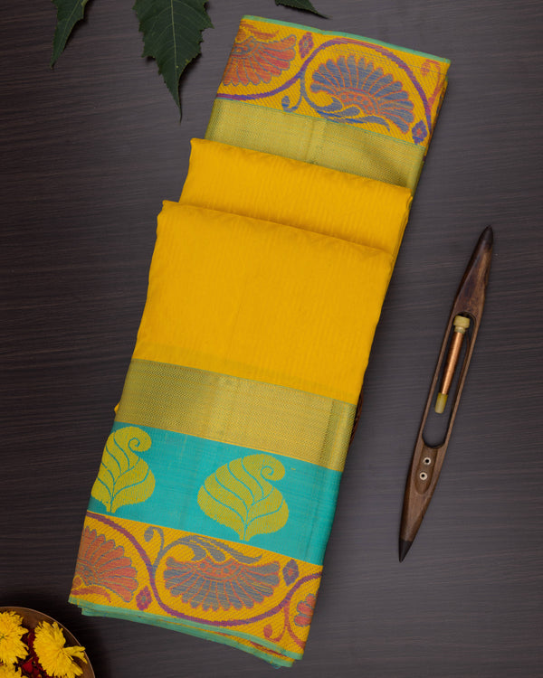 BEE YELLOW COLOUR KANCHIPURAM TRADITIONAL SILK SAREE
