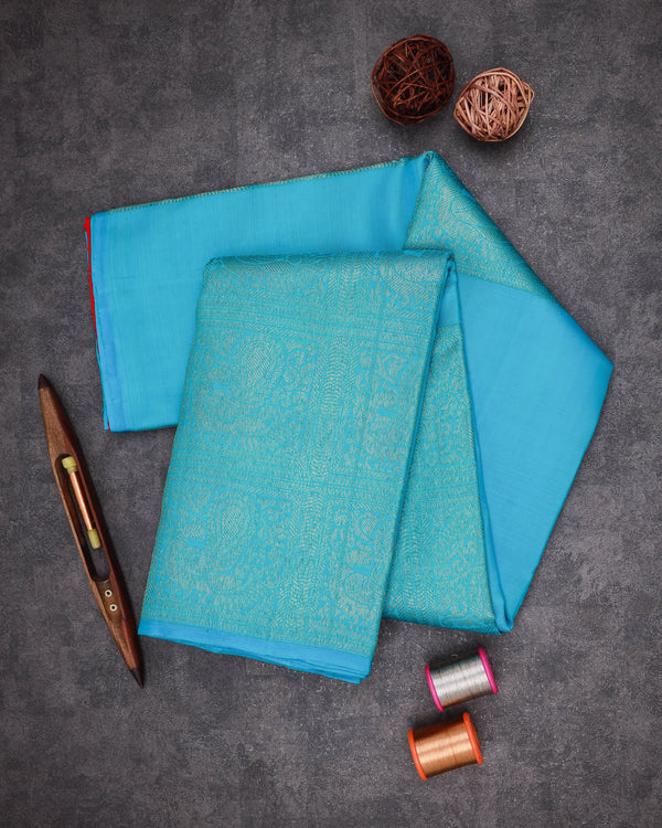 BUTTERFLY BLUE COLOUR KANCHIPURAM TRADITIONAL SILK SAREE