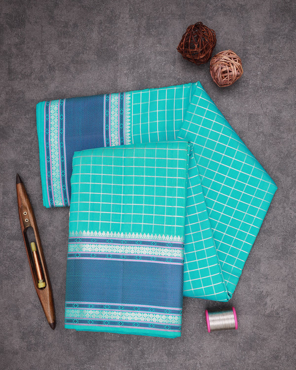 AQUA BLUE COLOUR KANCHIPURAM TRADITIONAL SILK SAREE