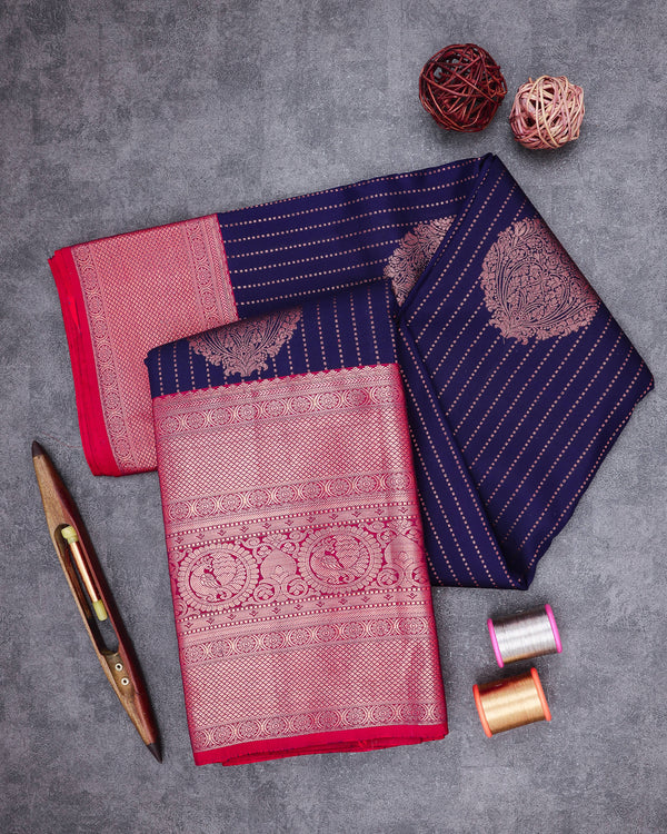 DARK INDIGO COLOUR KANCHIPURAM TRADITIONAL SILK SAREE
