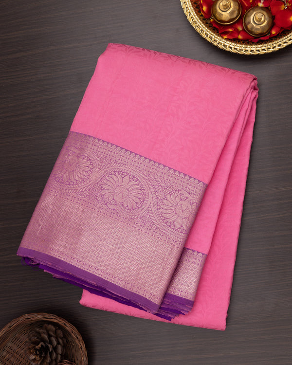 KANCHIPURAM TRADITIONAL SILK SAREE PINK COLOUR