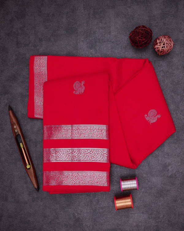 CHERRY RED COLOUR KANCHIPURAM TRADITIONAL SILK SAREE